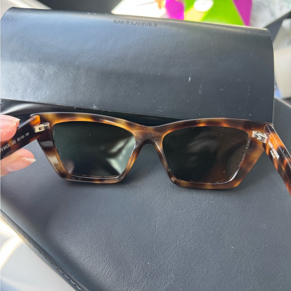 Saint Laurent Mica Tortoise Shell Cat-Eye Sunglasses - Picture 6 of 9